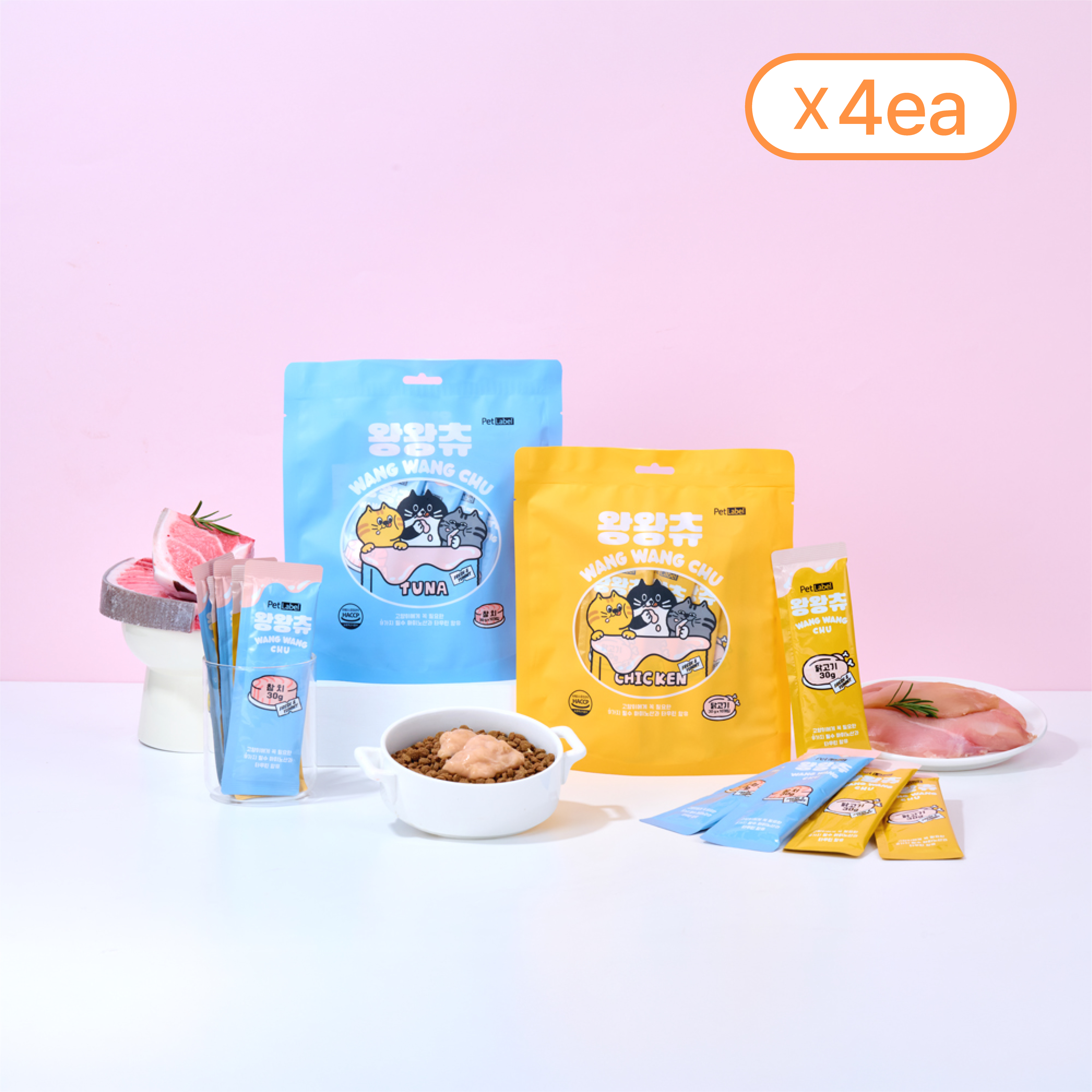펫라벨 왕왕츄 30g X 10ea 4팩 (치킨 / 참치)